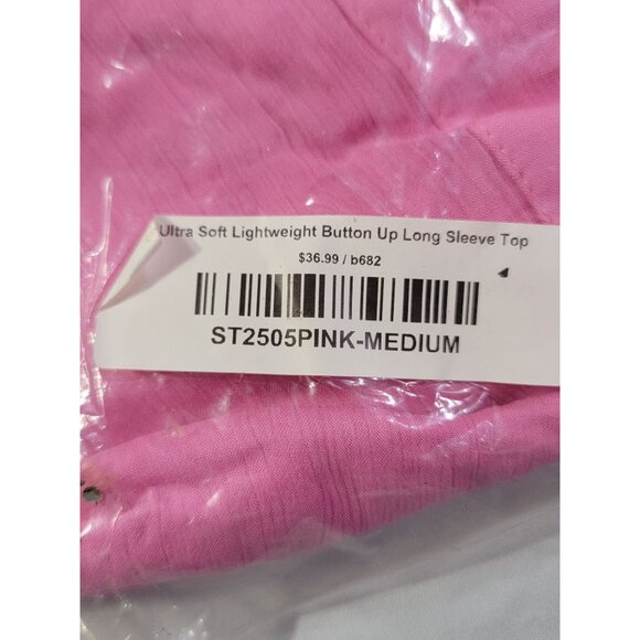 GeeGee Ultra Soft Lightweight Button Up Long Sleeve Top Pink Shirt Womens M New - Picture 7 of 9